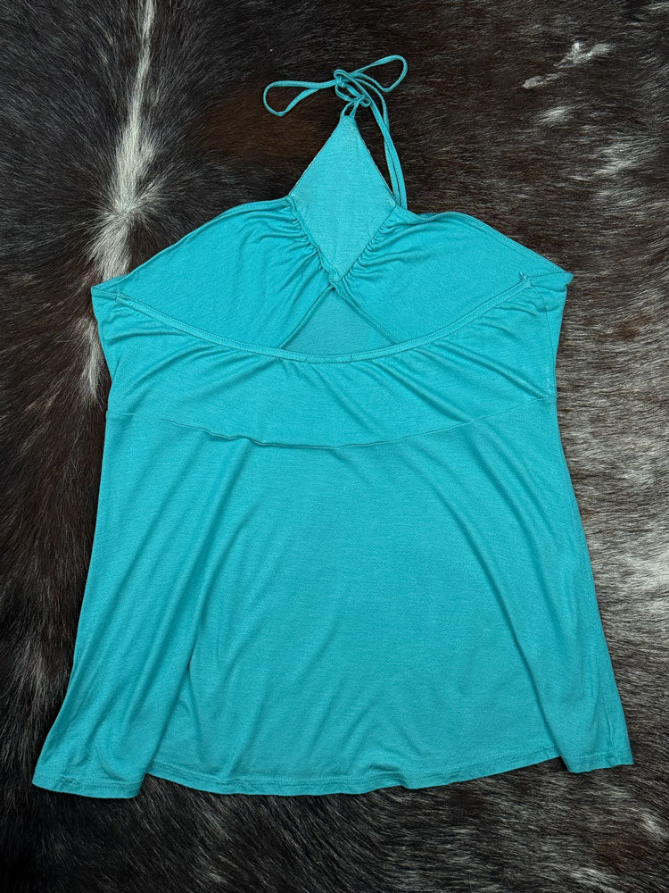 2000s Turquoise Beaded Halter Top