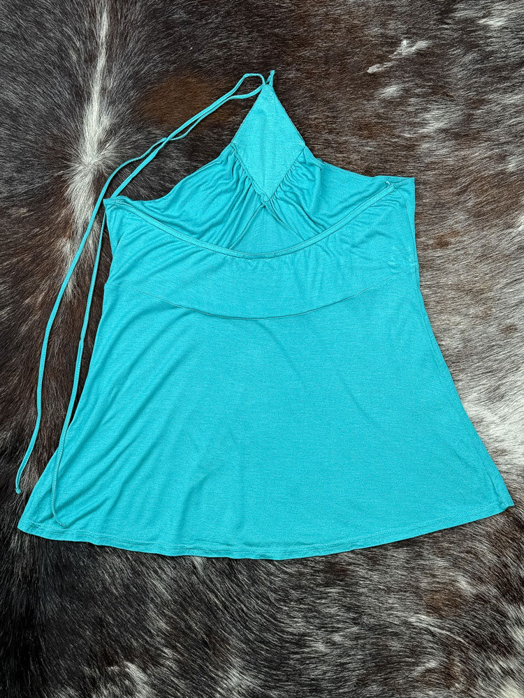 2000s Turquoise Beaded Halter Top