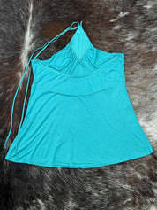2000s Turquoise Beaded Halter Top