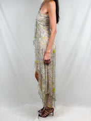 Patrizia Pepe 2000s Grey Floral Print One-Shoulder High-Low Dress - XS/S