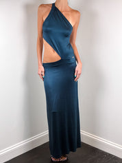 Enzo Loco 2000s Deep Blue Asymmetric One Shoulder Cutout Maxi Dress - S/M