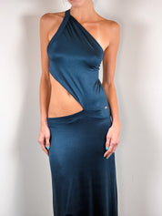 Enzo Loco 2000s Deep Blue Asymmetric One Shoulder Cutout Maxi Dress - S/M