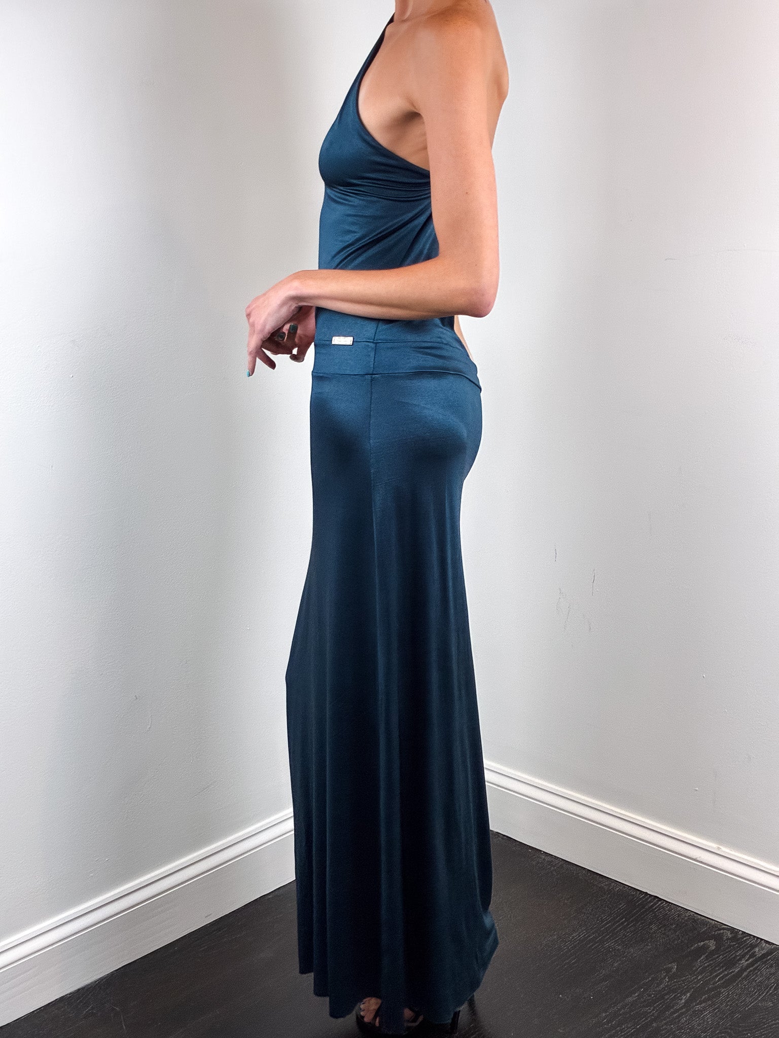 Enzo Loco 2000s Deep Blue Asymmetric One Shoulder Cutout Maxi Dress - S/M