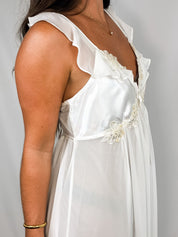 In Bloom by Jonquil Ivory Floral Embroidered Chiffon Robe and Slip Set - M