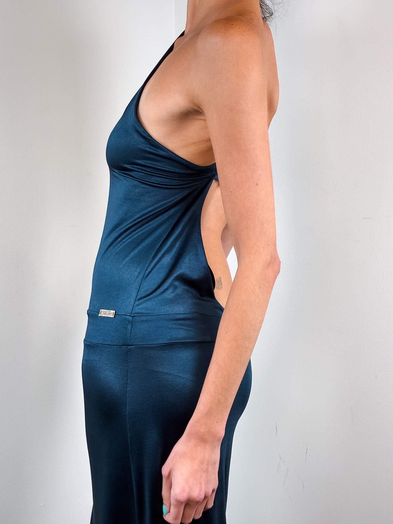 Enzo Loco 2000s Deep Blue Asymmetric One Shoulder Cutout Maxi Dress - S/M
