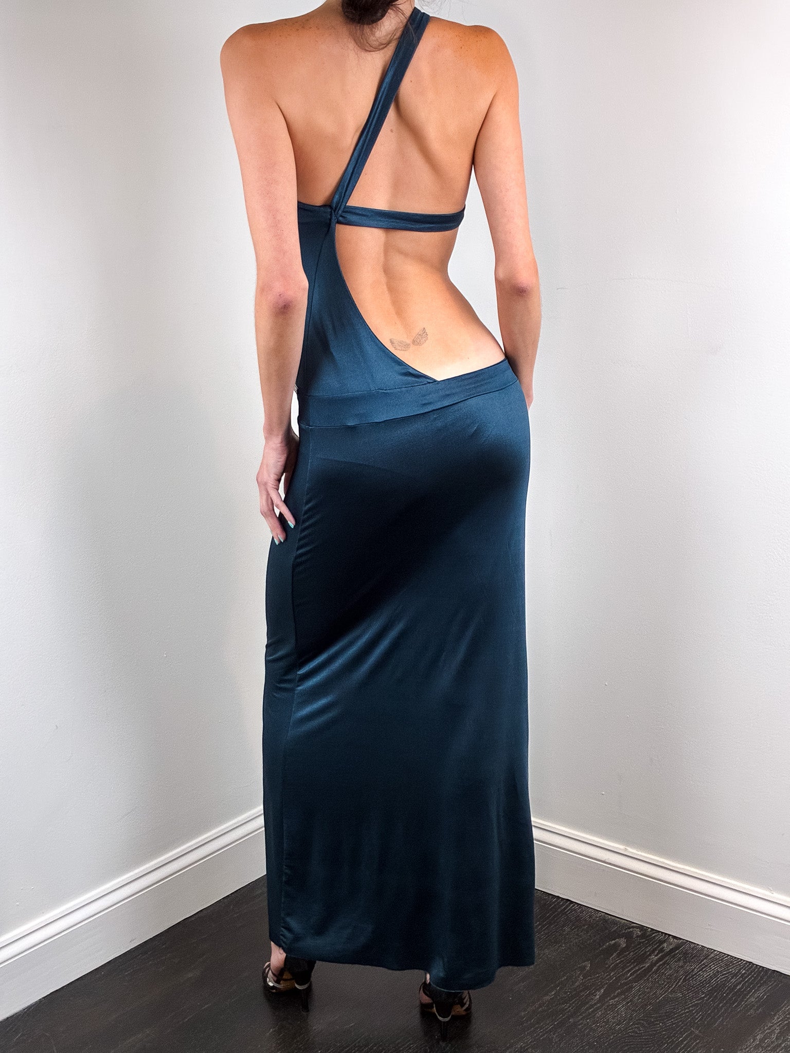Enzo Loco 2000s Deep Blue Asymmetric One Shoulder Cutout Maxi Dress - S/M
