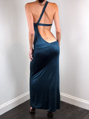 Enzo Loco 2000s Deep Blue Asymmetric One Shoulder Cutout Maxi Dress - S/M
