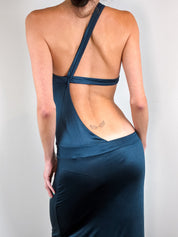 Enzo Loco 2000s Deep Blue Asymmetric One Shoulder Cutout Maxi Dress - S/M
