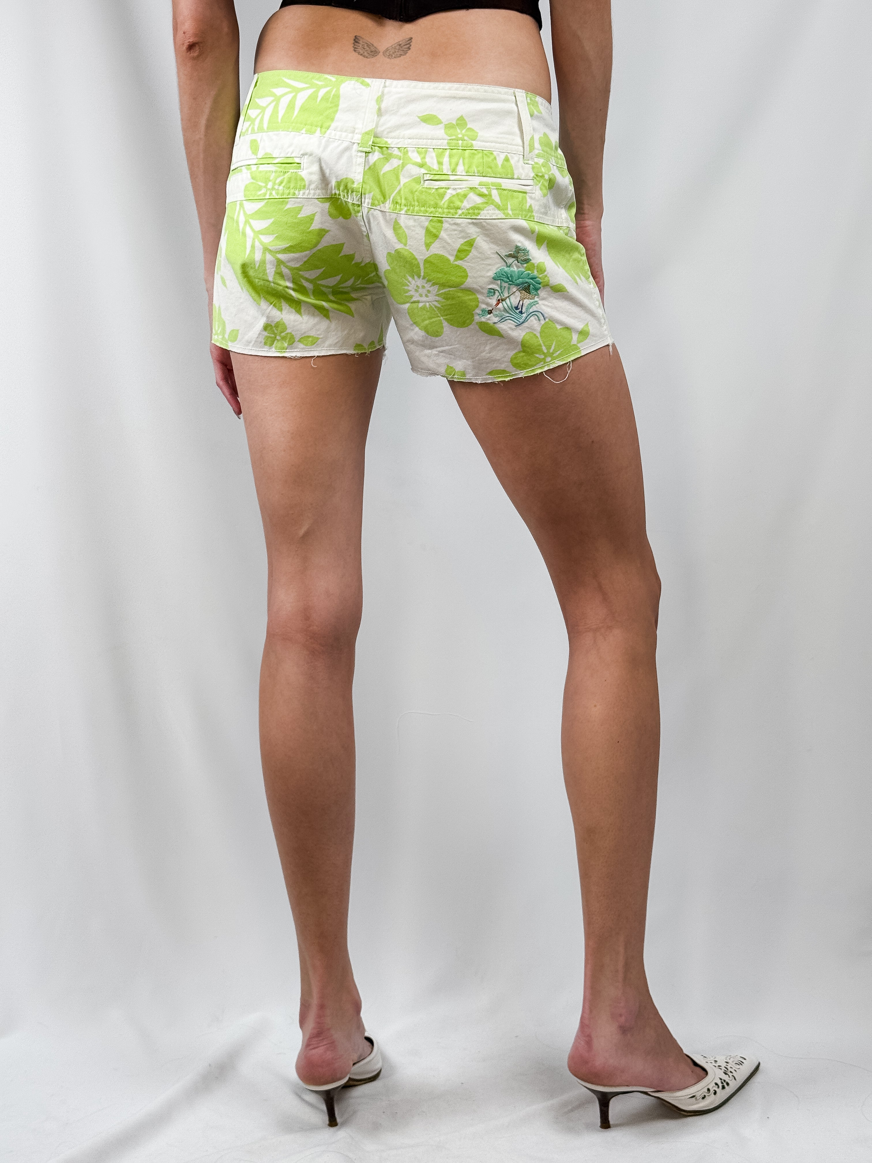 Custo Barcelona 2000s Green Floral Low Rise Shorts - S/M
