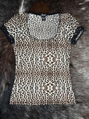 Just Cavalli 2000s Leopard Lace-Trim Tee