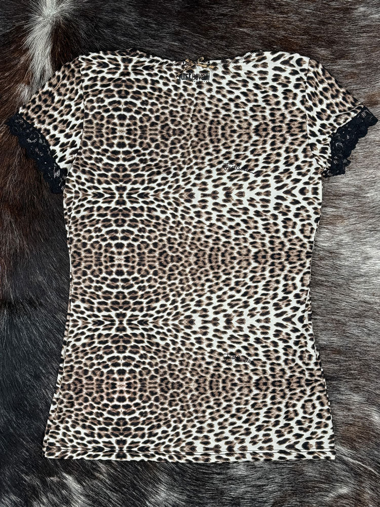 Just Cavalli 2000s Leopard Lace-Trim Tee