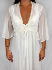 In Bloom by Jonquil Ivory Floral Embroidered Chiffon Robe and Slip Set - M