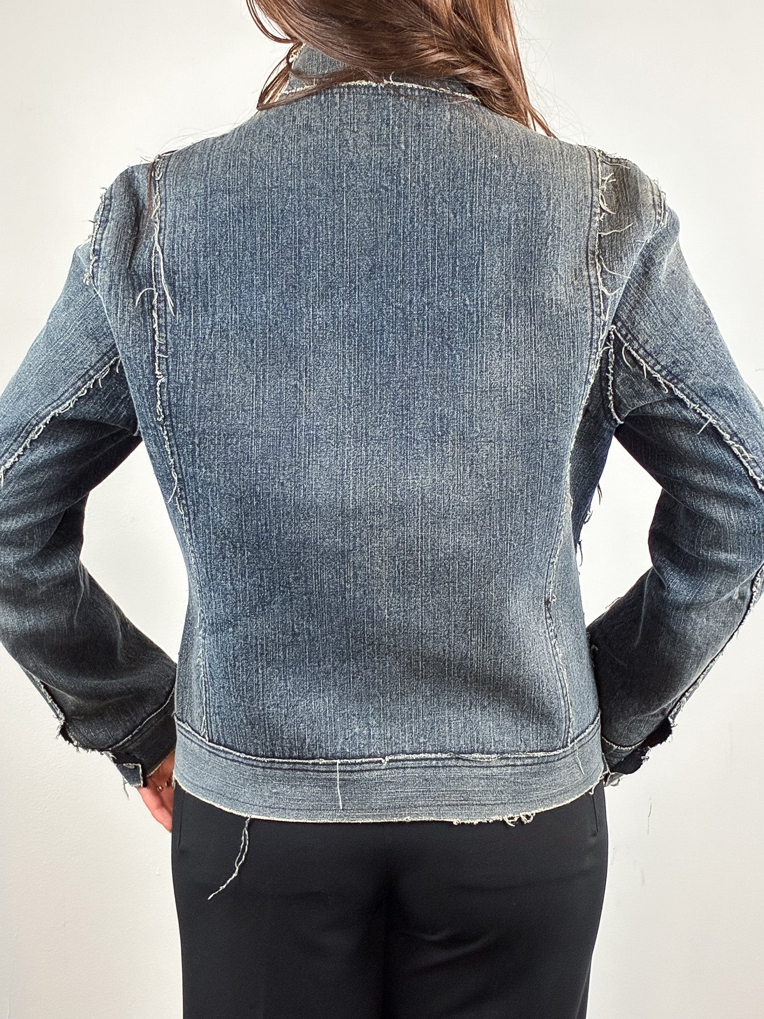 2000s Blue Raw Seam Frayed Denim Moto Jacket - S/M