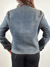 2000s Blue Raw Seam Frayed Denim Moto Jacket - S/M