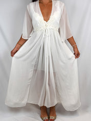 In Bloom by Jonquil Ivory Floral Embroidered Chiffon Robe and Slip Set - M