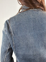 2000s Blue Raw Seam Frayed Denim Moto Jacket - S/M