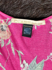 Class Roberto Cavalli 2000s Pink Floral Drop Waist Midi Dress