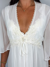 In Bloom by Jonquil Ivory Floral Embroidered Chiffon Robe and Slip Set - M