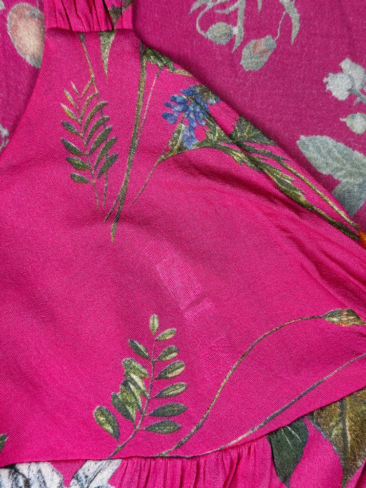 Class Roberto Cavalli 2000s Pink Floral Drop Waist Midi Dress