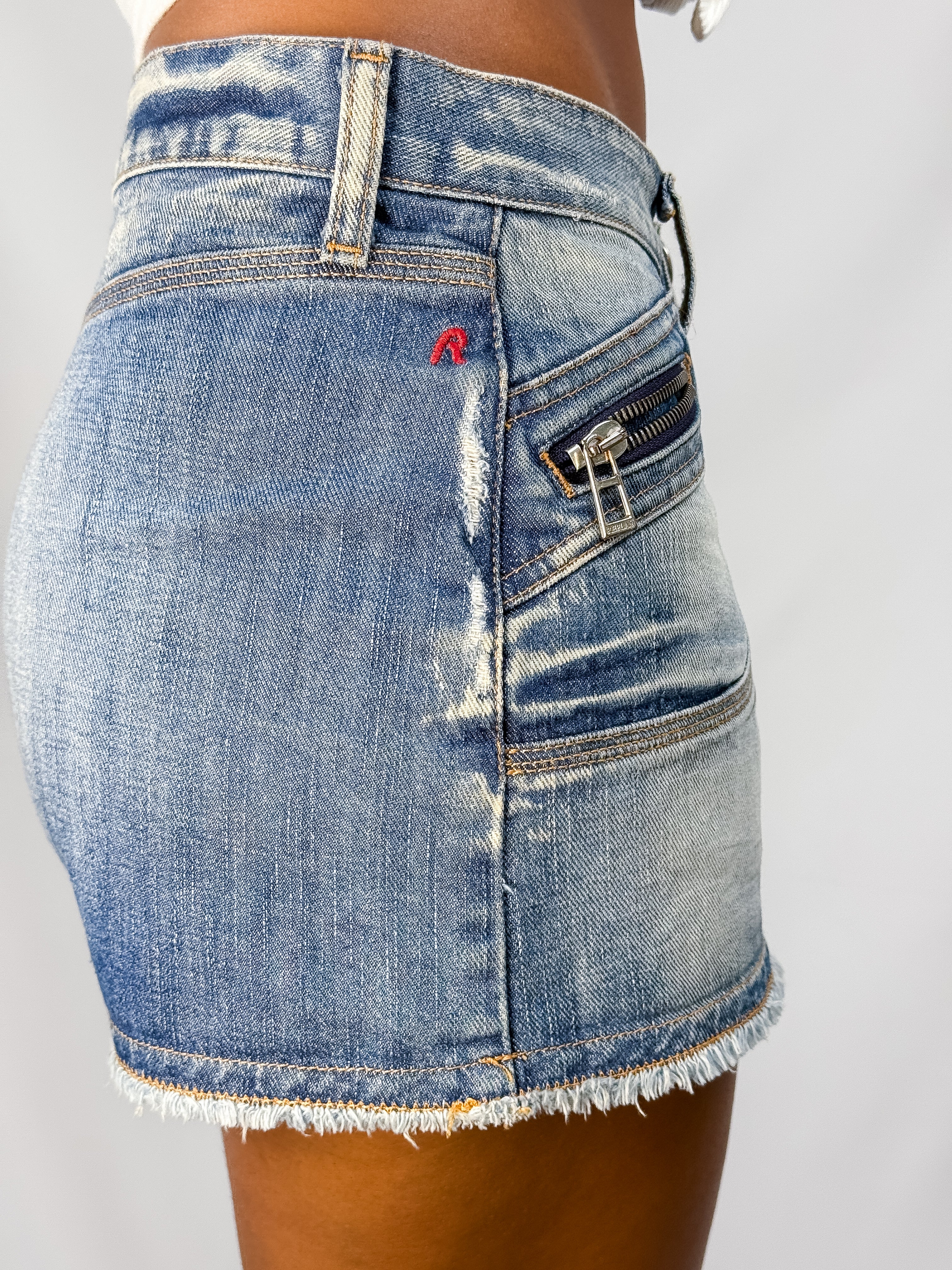 Replay 2000s Dual Zip Low-Rise Denim Mini Skirt - XS/S