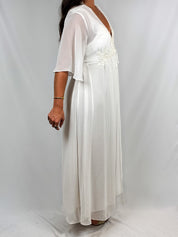 In Bloom by Jonquil Ivory Floral Embroidered Chiffon Robe and Slip Set - M