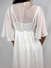 In Bloom by Jonquil Ivory Floral Embroidered Chiffon Robe and Slip Set - M