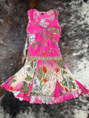 Class Roberto Cavalli 2000s Pink Floral Drop Waist Midi Dress