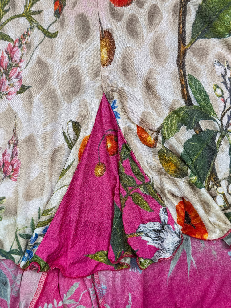 Class Roberto Cavalli 2000s Pink Floral Drop Waist Midi Dress