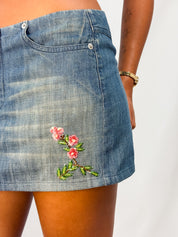 Diesel 2000s Beaded Floral Embroidery Denim Mini Skirt - XS/S