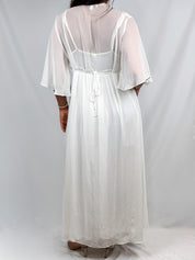 In Bloom by Jonquil Ivory Floral Embroidered Chiffon Robe and Slip Set - M
