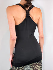 2000s Black Jersey and Khaki Zebra Chiffon Drop Waist Dress - S-L