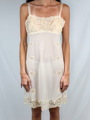 Christian Dior 1990s Cream Lace Applique Slip Dress - S/M