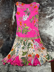 Class Roberto Cavalli 2000s Pink Floral Drop Waist Midi Dress