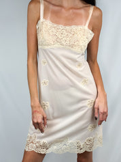 Christian Dior 1990s Cream Lace Applique Slip Dress - S/M
