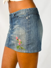 Diesel 2000s Beaded Floral Embroidery Denim Mini Skirt - XS/S