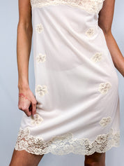 Christian Dior 1990s Cream Lace Applique Slip Dress - S/M