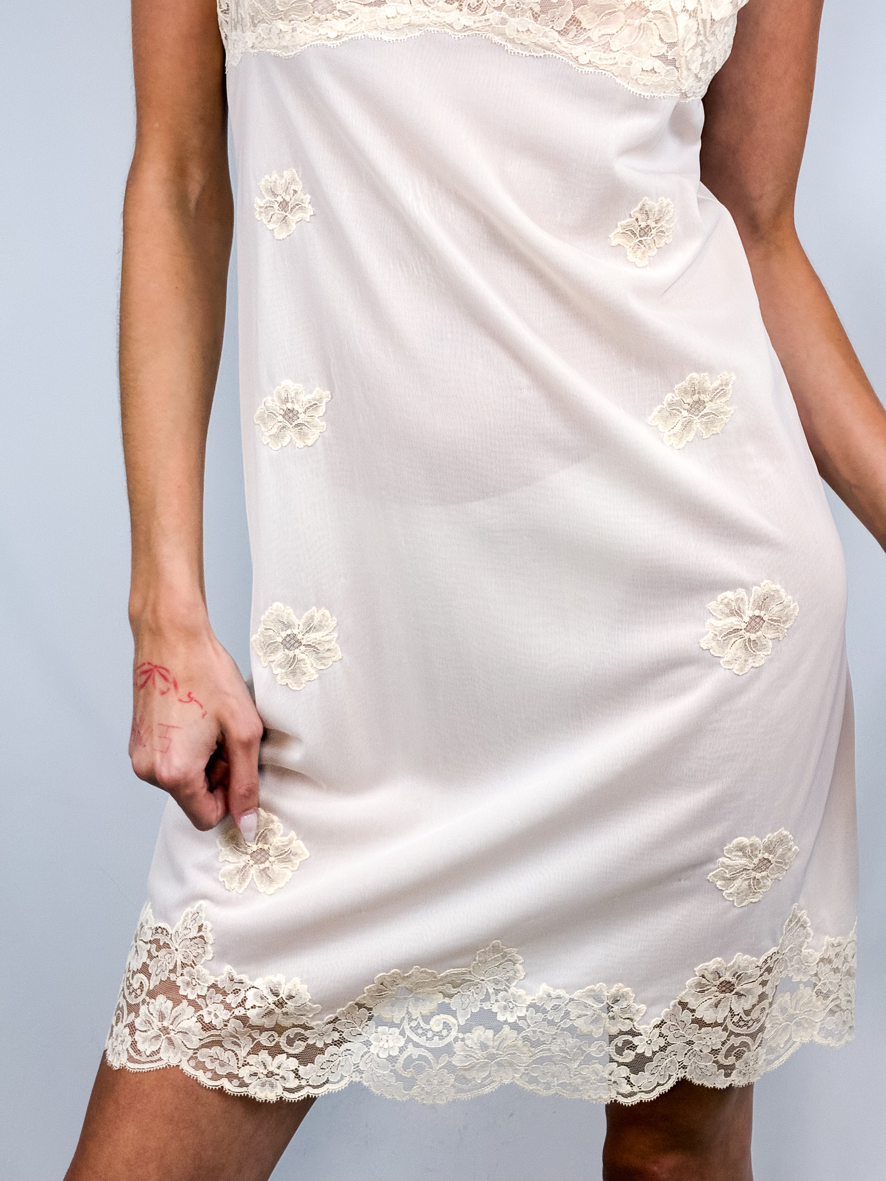 Christian Dior 1990s Cream Lace Applique Slip Dress - S/M