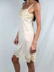 Christian Dior 1990s Cream Lace Applique Slip Dress - S/M