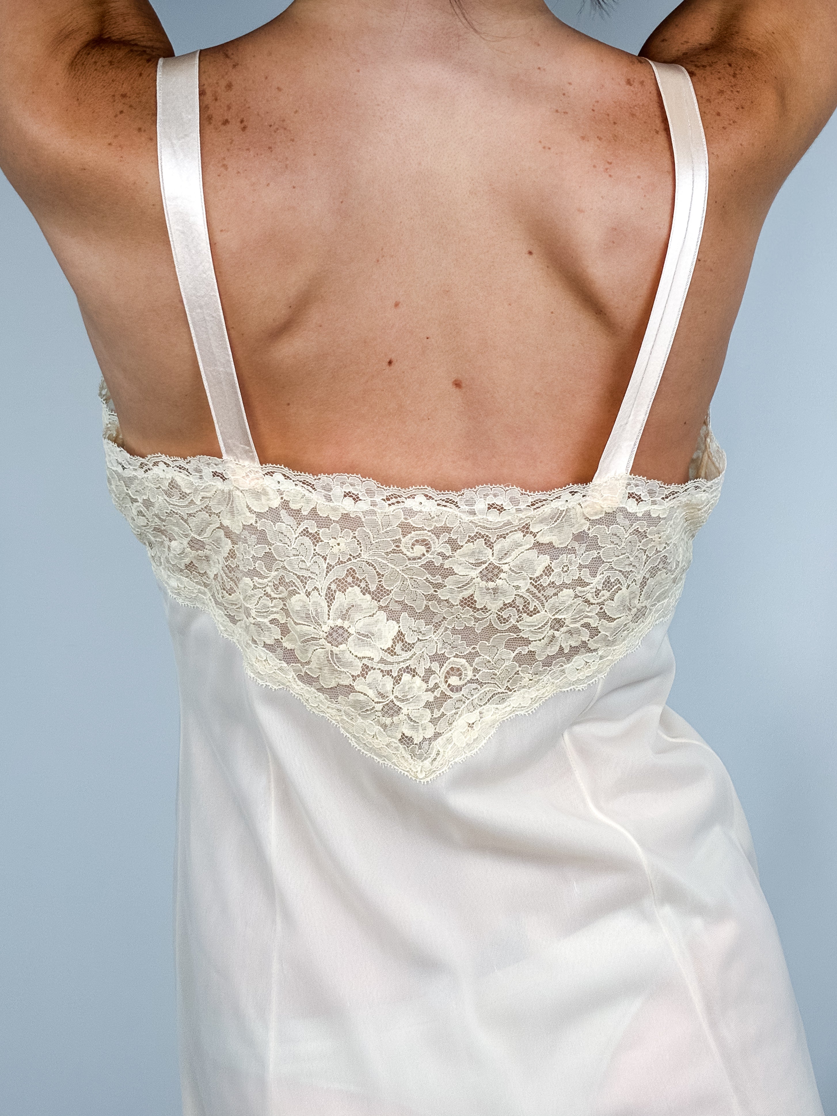 Christian Dior 1990s Cream Lace Applique Slip Dress - S/M