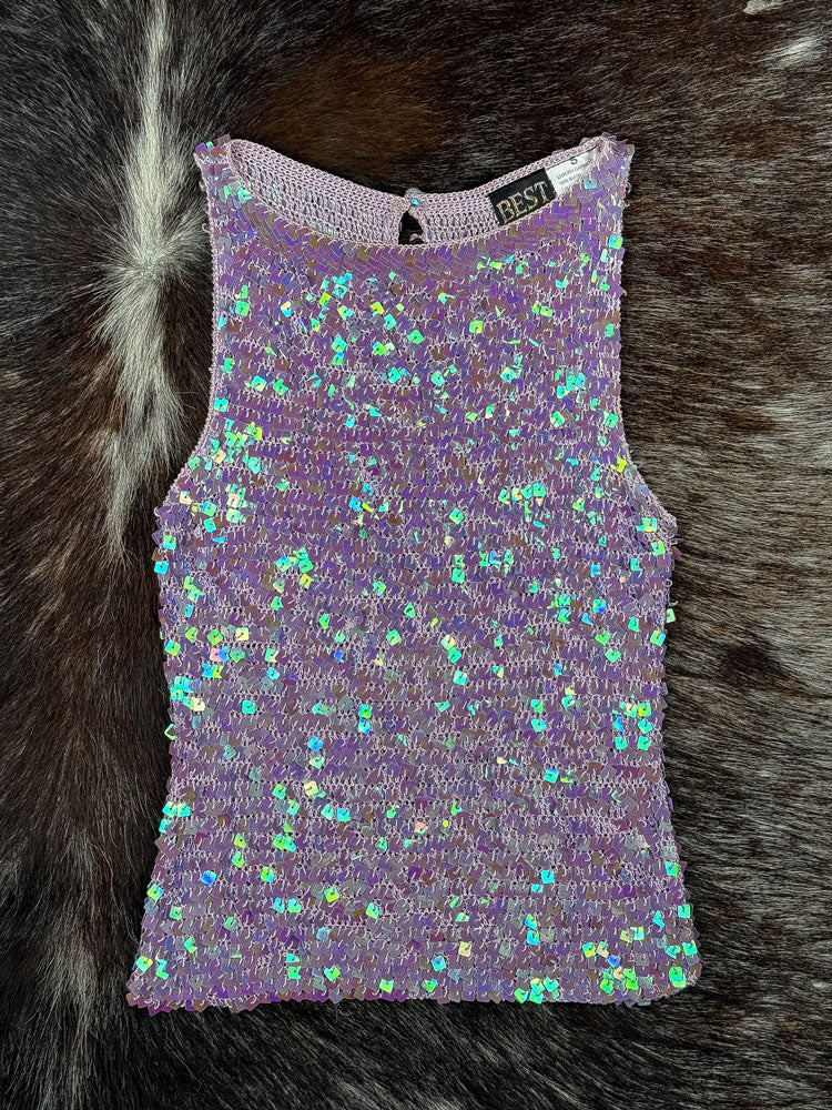 Vintage Purple Crochet Sequin Tank