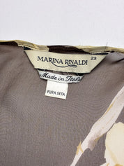 Marina Rinaldi 2000s Brown Lily Print Silk Sheer Kimono - S/M
