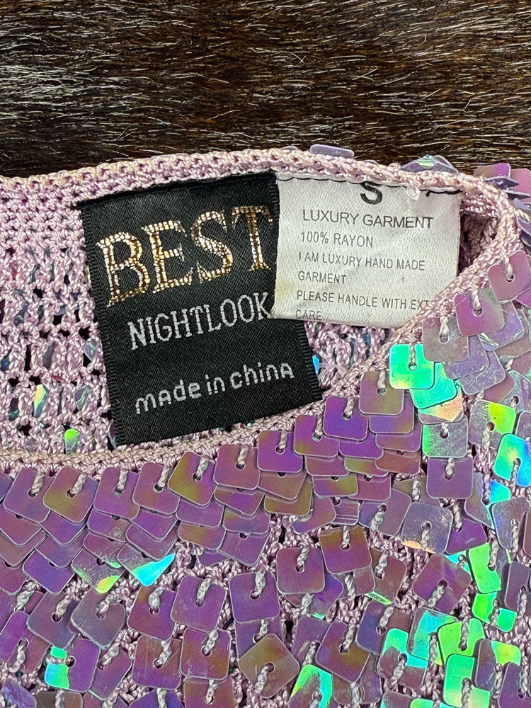 Vintage Purple Crochet Sequin Tank