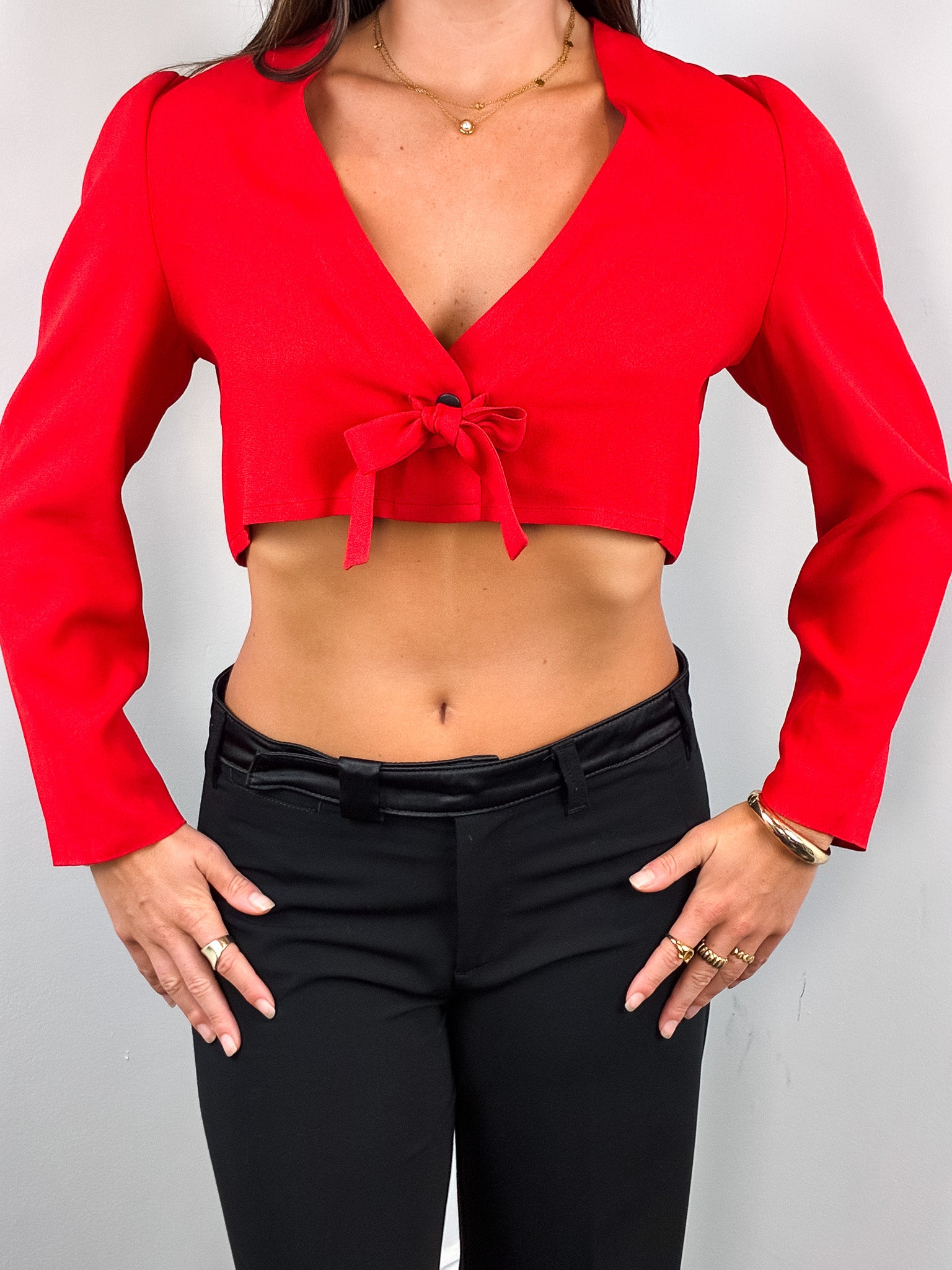 Sonia Rykiel 1980s Red Puff Shoulder Tie-Front Bolero - S