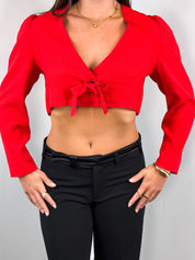 Sonia Rykiel 1980s Red Puff Shoulder Tie-Front Bolero - S