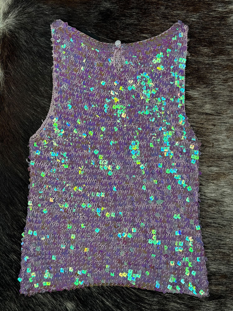 Vintage Purple Crochet Sequin Tank