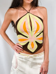 Valentino Roma 2000s Suede Patchwork Appliqué Halter Top - S/M