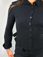 Emporio Armani 2000s Black Buckle Tab Cropped Blouse - S