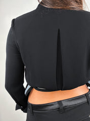 Emporio Armani 2000s Black Buckle Tab Cropped Blouse - S