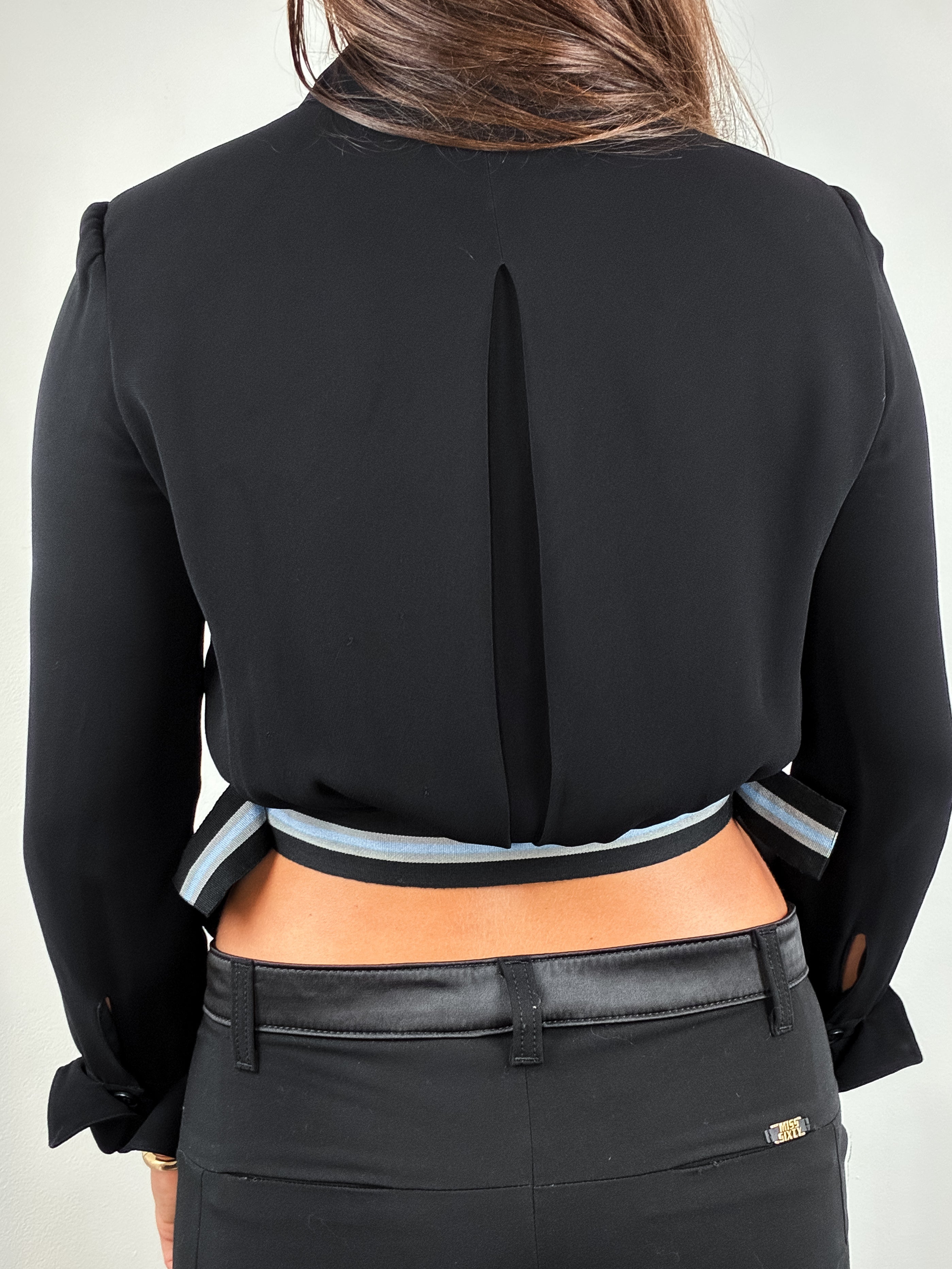 Emporio Armani 2000s Black Buckle Tab Cropped Blouse - S