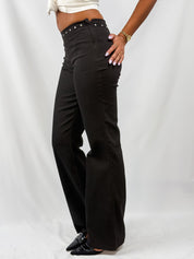 Exoos'me 2000s Black Studded Low-Rise Flare Trousers - XS/S